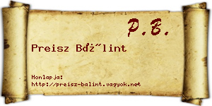 Preisz Bálint névjegykártya
